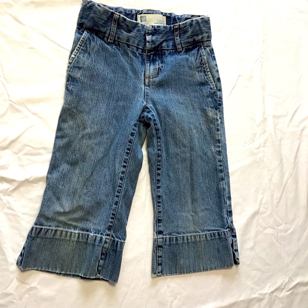 Gap Factory Stretch Jean Capri Crop Girls Sz 6 Reg Blue Adj Tab Waist Y2K